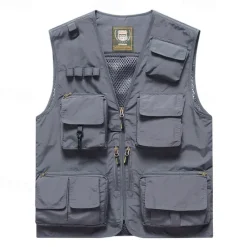 Sale OUKU Men's Vest Gilet Fishing Vest Hiking Vest Sleeveless Vest Gilet Jacket Outdoor Street Holiday Daily Wear Streetwear Chic & Modern Summer Spring Pocket Polyester Breathable Quick Dry Pure Color Zipper