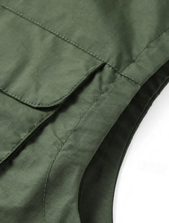 Hot OUKU Men's Vest Gilet Fishing Vest Hiking Vest Daily Date Vacation Fashion Casual Spring & Summer Mesh Pocket Polyester Breathable Comfortable Plain Zipper Stand Collar Regular Fit Black Khaki Army Green
