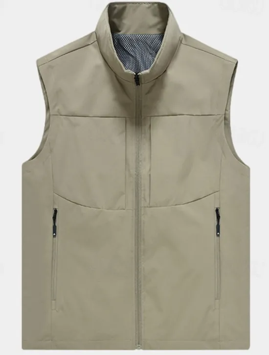 Hot OUKU Men's Vest Gilet Fishing Vest Hiking Vest Sleeveless Vest Gilet Jacket Daily Wear Modern Contemporary Spring & Summer Outdoor Solid / Plain Color Zipper Standing Collar Loose Fit rice white Black