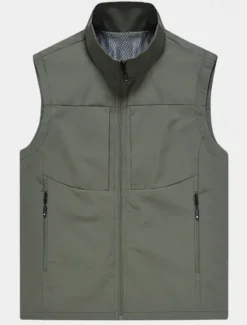 Hot OUKU Men's Vest Gilet Fishing Vest Hiking Vest Sleeveless Vest Gilet Jacket Daily Wear Modern Contemporary Spring & Summer Outdoor Solid / Plain Color Zipper Standing Collar Loose Fit rice white Black