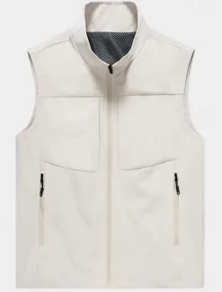 Hot OUKU Men's Vest Gilet Fishing Vest Hiking Vest Sleeveless Vest Gilet Jacket Daily Wear Modern Contemporary Spring & Summer Outdoor Solid / Plain Color Zipper Standing Collar Loose Fit rice white Black