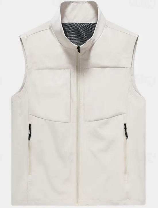Hot OUKU Men's Vest Gilet Fishing Vest Hiking Vest Sleeveless Vest Gilet Jacket Daily Wear Modern Contemporary Spring & Summer Outdoor Solid / Plain Color Zipper Standing Collar Loose Fit rice white Black