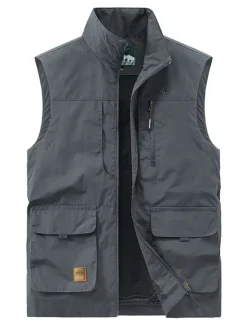 Online OUKU Men's Vest Gilet Fishing Vest Hiking Vest Sleeveless Vest Gilet Jacket Outdoor Street Daily Going out Streetwear Casual Spring Fall Pocket Polyester Nylon Breathable Plain Zipper Stand Collar Loose