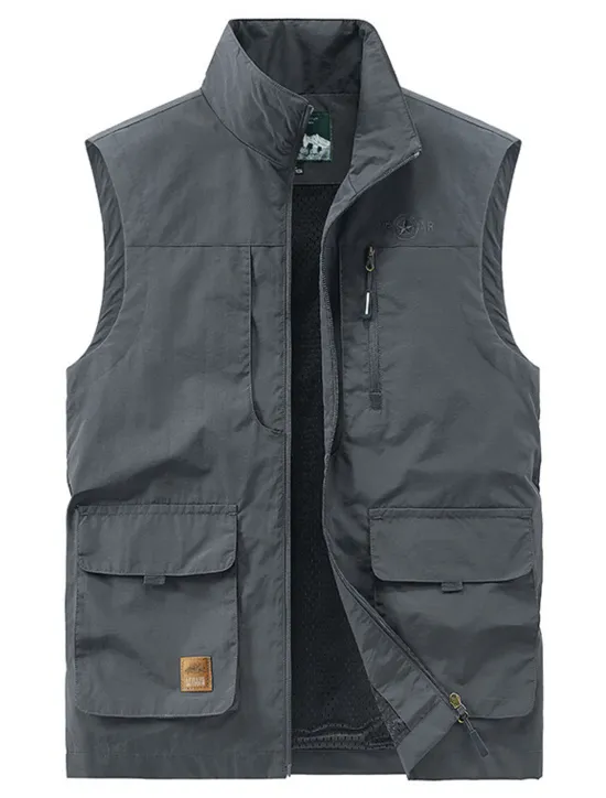 Online OUKU Men's Vest Gilet Fishing Vest Hiking Vest Sleeveless Vest Gilet Jacket Outdoor Street Daily Going out Streetwear Casual Spring Fall Pocket Polyester Nylon Breathable Plain Zipper Stand Collar Loose
