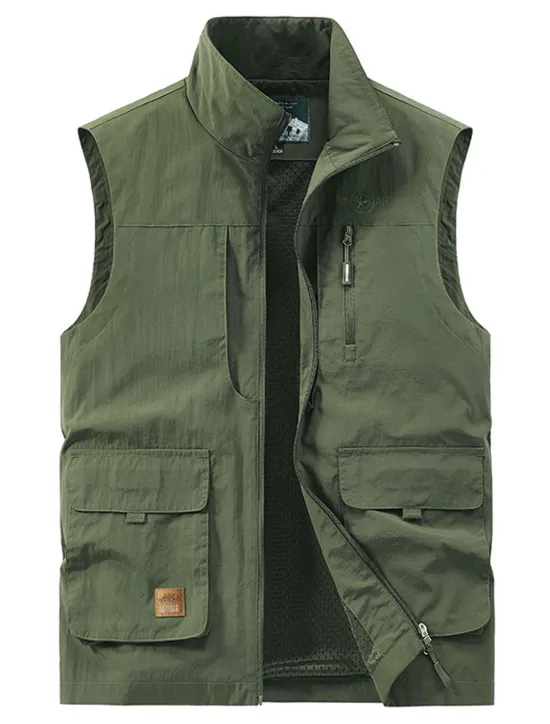 Online OUKU Men's Vest Gilet Fishing Vest Hiking Vest Sleeveless Vest Gilet Jacket Outdoor Street Daily Going out Streetwear Casual Spring Fall Pocket Polyester Nylon Breathable Plain Zipper Stand Collar Loose