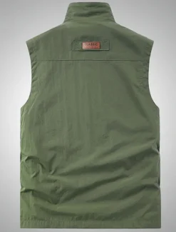 Online OUKU Men's Vest Gilet Fishing Vest Hiking Vest Sleeveless Vest Gilet Jacket Outdoor Street Daily Going out Streetwear Casual Spring Fall Pocket Polyester Nylon Breathable Plain Zipper Stand Collar Loose