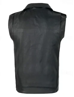 Hot OUKU Men's Vest Gilet Leather Vest Daily Date Vacation Fashion Casual Spring & Fall Pocket PU Leather Comfortable Plain Zipper Lapel Regular Fit Vest Black