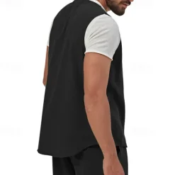 Hot OUKU Men's Vest Gilet Linen Vest Vacation Daily Date Fashion Casual Summer Spring Buttons Pocket Linen Comfortable Plain Single Breasted One-button V Neck Regular Fit Black Yellow Light Green Navy Blue