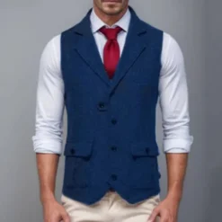 Hot OUKU Men's Vest Gilet Vacation Daily Date Fashion Casual Spring & Fall Buttons Pocket 75% Cotton Comfortable Plain Single Breasted One-button Lapel Regular Fit Burgundy Navy Blue Dark Green Khaki Vest