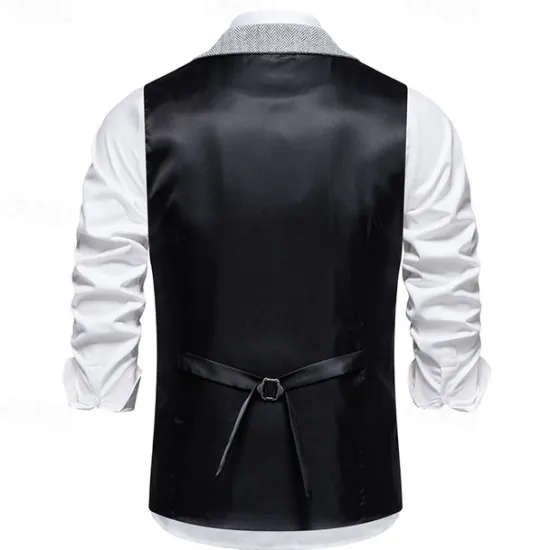 Hot OUKU Men's Vest Gilet Vacation Daily Date Fashion Casual Spring & Fall Buttons Pocket 75% Cotton Comfortable Plain Single Breasted One-button Lapel Regular Fit Burgundy Navy Blue Dark Green Khaki Vest