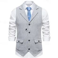Hot OUKU Men's Vest Gilet Vacation Daily Date Fashion Casual Spring & Fall Buttons Pocket 75% Cotton Comfortable Plain Single Breasted One-button Lapel Regular Fit Burgundy Navy Blue Dark Green Khaki Vest