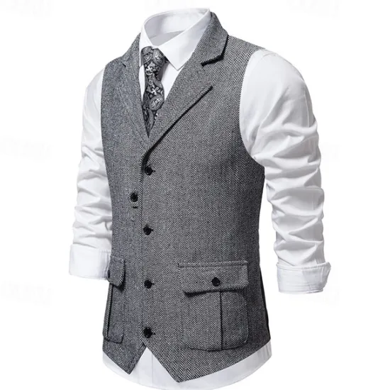 Hot OUKU Men's Vest Gilet Vacation Daily Date Fashion Casual Spring & Fall Buttons Pocket 75% Cotton Comfortable Plain Single Breasted One-button Lapel Regular Fit Burgundy Navy Blue Dark Green Khaki Vest
