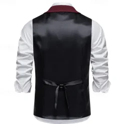 Hot OUKU Men's Vest Gilet Vacation Daily Date Fashion Casual Spring & Fall Buttons Pocket 75% Cotton Comfortable Plain Single Breasted One-button Lapel Regular Fit Burgundy Navy Blue Dark Green Khaki Vest