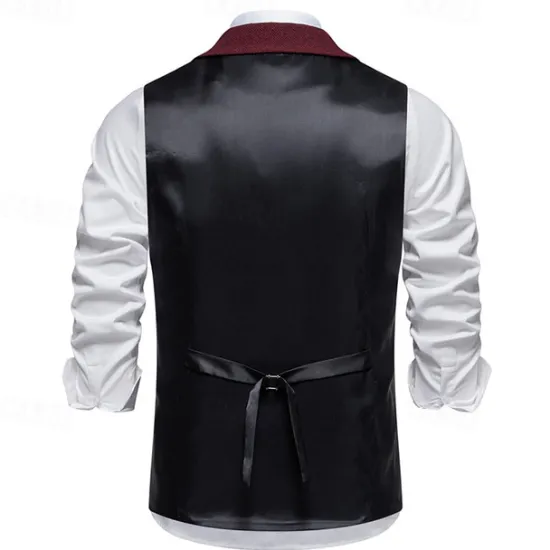 Hot OUKU Men's Vest Gilet Vacation Daily Date Fashion Casual Spring & Fall Buttons Pocket 75% Cotton Comfortable Plain Single Breasted One-button Lapel Regular Fit Burgundy Navy Blue Dark Green Khaki Vest
