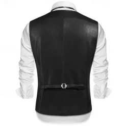 Sale OUKU Men's Vest Gilet Vacation Daily Date Fashion Casual Spring Fall Buttons Pocket Faux Leather Comfortable Plain Single Breasted One-button Lapel Regular Fit Dark Brown Black Red Light Brown Vest