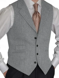OUKU Men's Vest Gilet Vacation Business Daily Date Fashion Casual Spring & Fall Buttons Pocket Polyester Comfortable Plain Single Breasted One-button Lapel Regular Fit Black Red Burgundy Navy Blue Vest