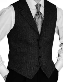 OUKU Men's Vest Gilet Vacation Business Daily Date Fashion Casual Spring & Fall Buttons Pocket Polyester Comfortable Plain Single Breasted One-button Lapel Regular Fit Black Red Burgundy Navy Blue Vest