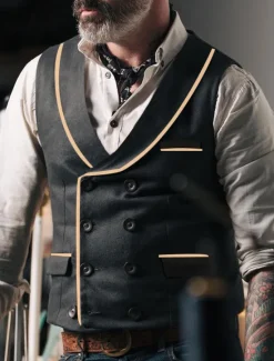 Outlet OUKU Men's Vest Gilet Wedding Business Daily Business Casual Spring Fall Pocket Polyester Breathable Plain Double Breasted Turndown Regular Fit Vest Black