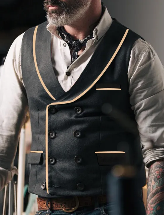 Outlet OUKU Men's Vest Gilet Wedding Business Daily Business Casual Spring Fall Pocket Polyester Breathable Plain Double Breasted Turndown Regular Fit Vest Black