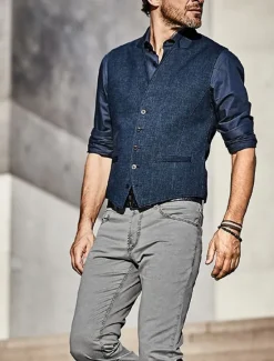 New OUKU Men's Vest Gilet Wedding Event / Party Daily Fashion Business Spring & Summer Button Polyester Comfortable Plain Single Breasted One-button V Neck Regular Fit Vest Navy Blue