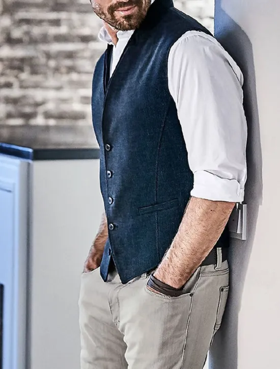New OUKU Men's Vest Gilet Wedding Event / Party Daily Fashion Business Spring & Summer Button Polyester Comfortable Plain Single Breasted One-button V Neck Regular Fit Vest Navy Blue