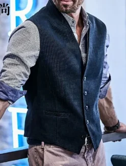 New OUKU Men's Vest Gilet Wedding Event / Party Daily Fashion Business Spring & Summer Button Polyester Comfortable Plain Single Breasted One-button V Neck Regular Fit Vest Navy Blue
