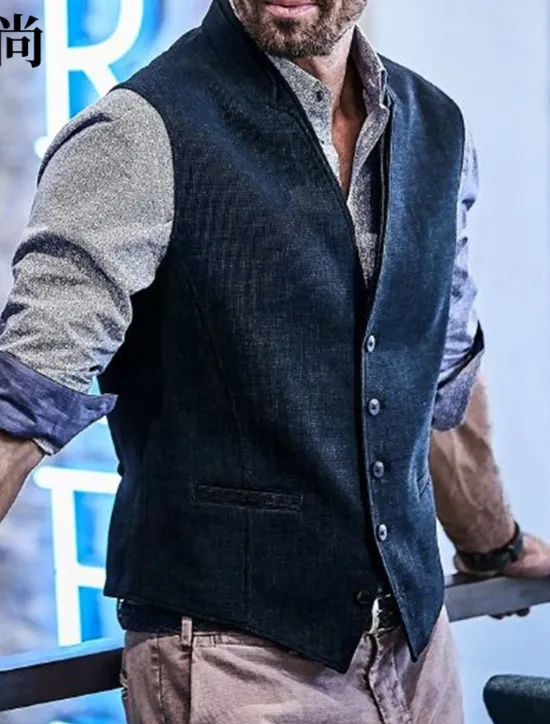 New OUKU Men's Vest Gilet Wedding Event / Party Daily Fashion Business Spring & Summer Button Polyester Comfortable Plain Single Breasted One-button V Neck Regular Fit Vest Navy Blue