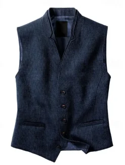 New OUKU Men's Vest Gilet Wedding Event / Party Daily Fashion Business Spring & Summer Button Polyester Comfortable Plain Single Breasted One-button V Neck Regular Fit Vest Navy Blue