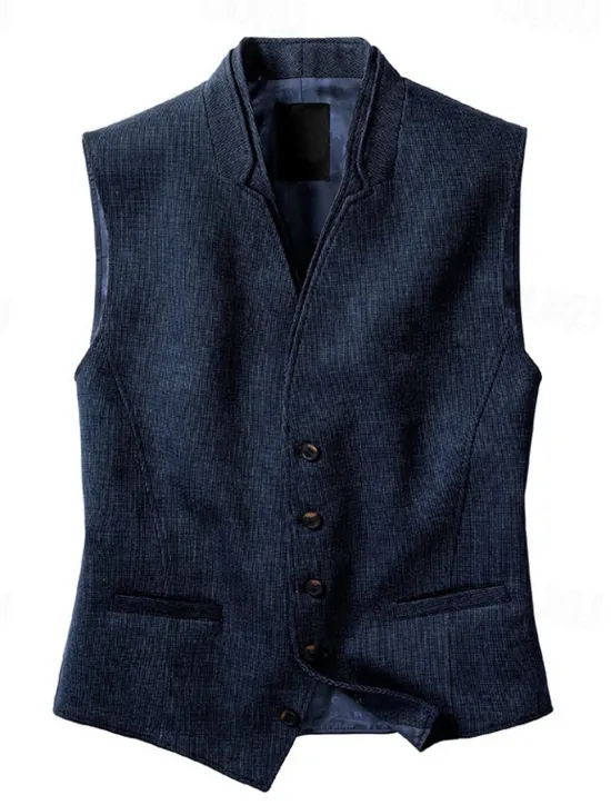 New OUKU Men's Vest Gilet Wedding Event / Party Daily Fashion Business Spring & Summer Button Polyester Comfortable Plain Single Breasted One-button V Neck Regular Fit Vest Navy Blue