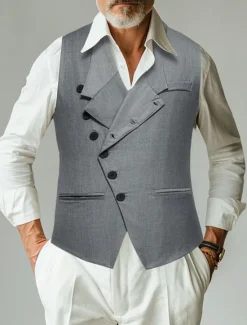 OUKU Men's Vest Gilet Wedding Event / Party Daily Fashion Business Spring & Summer Button Pocket Polyester Comfortable Plain Single Breasted One-button Lapel Regular Fit Black Gray Vest