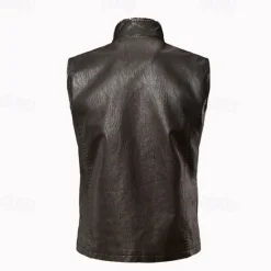 Online OUKU Men's Vest Gilet Wedding Event / Party Daily Fashion Business Fall & Winter Pocket Fleece PU Leather Thermal Warm Plain Zipper Stand Collar Regular Fit Vest Coffee