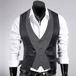 Sale OUKU Men's Vest Gilet Wedding Event / Party Daily Fashion Business Spring & Fall Patchwork Button 2 in 1 Polyester Comfortable Color Block Single Breasted One-button V Neck Regular Fit Black Navy Blue