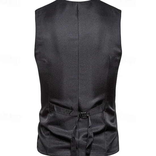 Sale OUKU Men's Vest Gilet Wedding Event / Party Daily Fashion Business Spring & Fall Patchwork Button 2 in 1 Polyester Comfortable Color Block Single Breasted One-button V Neck Regular Fit Black Navy Blue