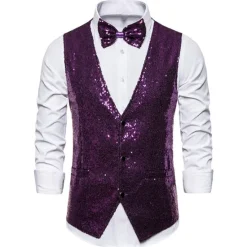 Clearance OUKU Men's Vest Gilet Wedding Party Party / Evening Going out Streetwear Casual Spring Fall Pocket Polyester Warm Quick Dry Solid Color Single Breasted V Neck Regular Fit Silver Black Red Royal Blue Vest