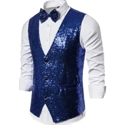 Clearance OUKU Men's Vest Gilet Wedding Party Party / Evening Going out Streetwear Casual Spring Fall Pocket Polyester Warm Quick Dry Solid Color Single Breasted V Neck Regular Fit Silver Black Red Royal Blue Vest