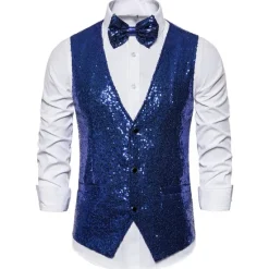Clearance OUKU Men's Vest Gilet Wedding Party Party / Evening Going out Streetwear Casual Spring Fall Pocket Polyester Warm Quick Dry Solid Color Single Breasted V Neck Regular Fit Silver Black Red Royal Blue Vest