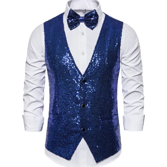 Clearance OUKU Men's Vest Gilet Wedding Party Party / Evening Going out Streetwear Casual Spring Fall Pocket Polyester Warm Quick Dry Solid Color Single Breasted V Neck Regular Fit Silver Black Red Royal Blue Vest