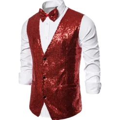 Clearance OUKU Men's Vest Gilet Wedding Party Party / Evening Going out Streetwear Casual Spring Fall Pocket Polyester Warm Quick Dry Solid Color Single Breasted V Neck Regular Fit Silver Black Red Royal Blue Vest