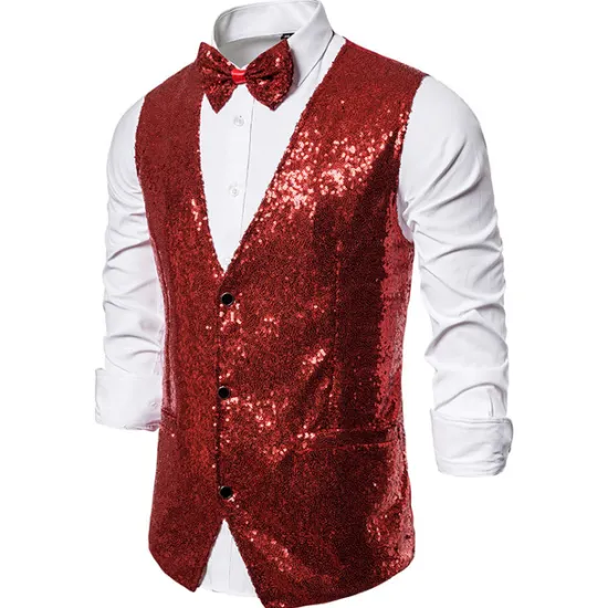 Clearance OUKU Men's Vest Gilet Wedding Party Party / Evening Going out Streetwear Casual Spring Fall Pocket Polyester Warm Quick Dry Solid Color Single Breasted V Neck Regular Fit Silver Black Red Royal Blue Vest