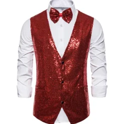 Clearance OUKU Men's Vest Gilet Wedding Party Party / Evening Going out Streetwear Casual Spring Fall Pocket Polyester Warm Quick Dry Solid Color Single Breasted V Neck Regular Fit Silver Black Red Royal Blue Vest