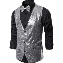 Clearance OUKU Men's Vest Gilet Wedding Party Party / Evening Going out Streetwear Casual Spring Fall Pocket Polyester Warm Quick Dry Solid Color Single Breasted V Neck Regular Fit Silver Black Red Royal Blue Vest