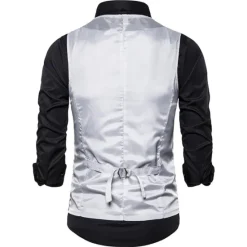 Clearance OUKU Men's Vest Gilet Wedding Party Party / Evening Going out Streetwear Casual Spring Fall Pocket Polyester Warm Quick Dry Solid Color Single Breasted V Neck Regular Fit Silver Black Red Royal Blue Vest