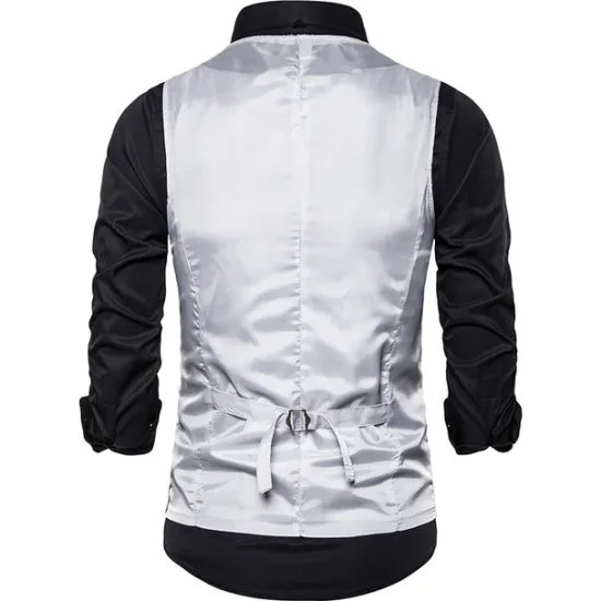 Clearance OUKU Men's Vest Gilet Wedding Party Party / Evening Going out Streetwear Casual Spring Fall Pocket Polyester Warm Quick Dry Solid Color Single Breasted V Neck Regular Fit Silver Black Red Royal Blue Vest