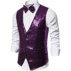 Clearance OUKU Men's Vest Gilet Wedding Party Party / Evening Going out Streetwear Casual Spring Fall Pocket Polyester Warm Quick Dry Solid Color Single Breasted V Neck Regular Fit Silver Black Red Royal Blue Vest