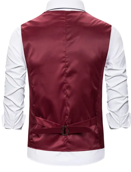 Outlet OUKU Men's Vest Gilet Wedding Smart Casual Polyester Geometric V Neck Skinny Red Purple Gold Vest