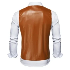 Best OUKU Men's Vest Leather Vest Birthday Party Casual Daily Traditional / Classic All Seasons Faux Leather Lightweight Solid / Plain Color Single Breasted Collarless Slim Fit claret Black Brown Vest