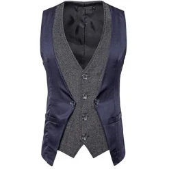 Clearance OUKU Men's Vest Leather Vest Daily Wear Vacation Going out Fashion Basic Spring & Fall Button Polyester Faux Leather Comfortable Color Block Single Breasted V Neck Regular Fit Dark-Gray Black Dark Navy
