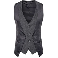 Clearance OUKU Men's Vest Leather Vest Daily Wear Vacation Going out Fashion Basic Spring & Fall Button Polyester Faux Leather Comfortable Color Block Single Breasted V Neck Regular Fit Dark-Gray Black Dark Navy