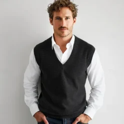 Outlet OUKU Men's Vest Ribbed Knit Regular Tops V Neck Solid Color V Neck Knitwear Daily Formal Outdoor Clothing Apparel Spring Fall Black Navy Blue S M L