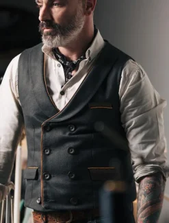 New OUKU Men's Vest Suit Vest Gilet Party Evening Wear Festival Vintage Casual Polyester Solid Colored Double Breasted V Neck Slim Vest Black